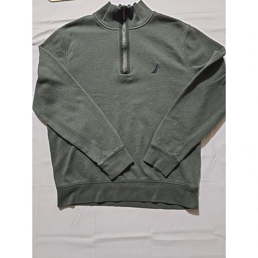 Nautica Mens Medium Green‎ 1/4 Zip Mock Neck Pullover Sweater Sweatshirt Preppy